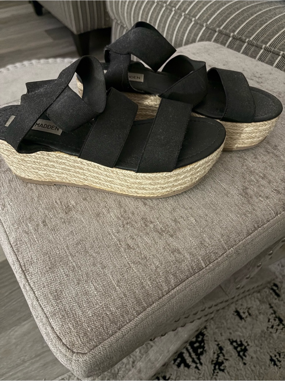 Steve Madden size 6 Black Espadrille Platform Sandals - Women's